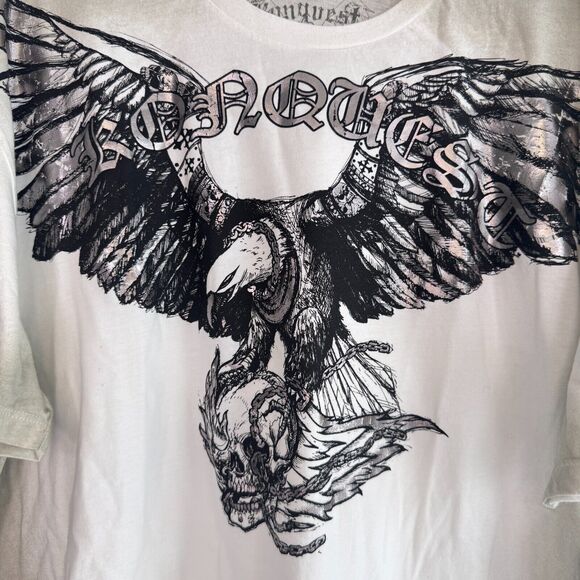 Konquest Shirt Mens XXL Eagle Skull Metallic Tee Tshirt Y2K Grunge Goth NEW 2XL - Picture 4 of 12